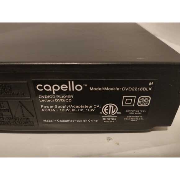 Capello DVD/CD player Model CVD2216BLK Black NO Remote,  Pre-owned Tested - Picture 7 of 7